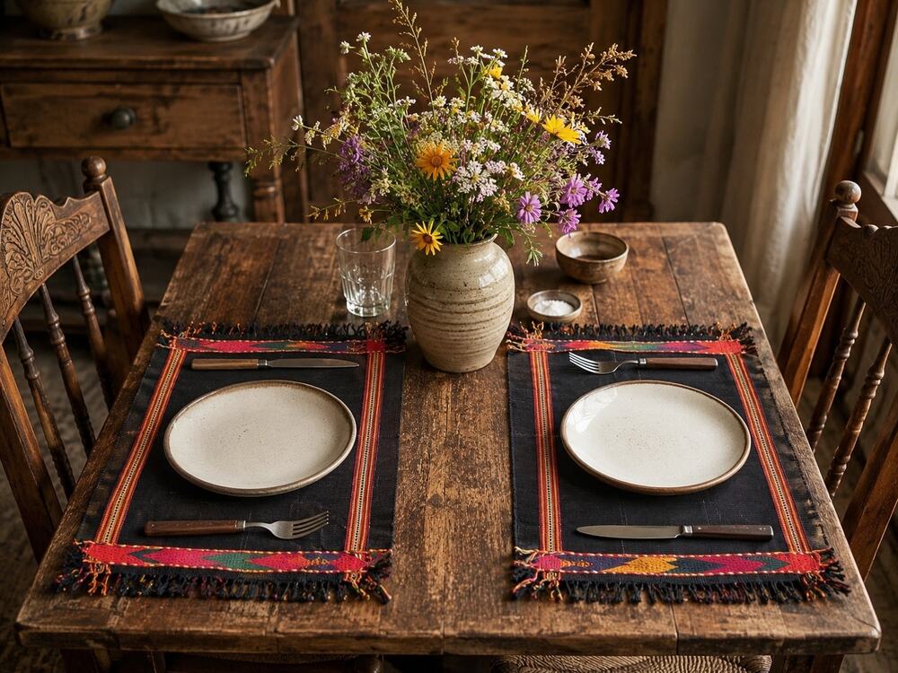Large Woven Wool Table Rugs, Boho Aztec House Warming Gift. (set of 10)